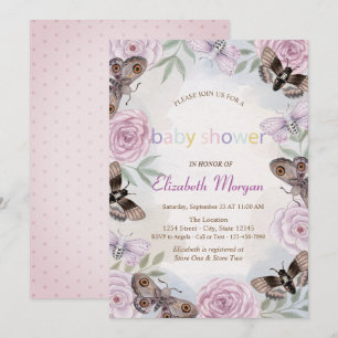 Invitation Papillons élégants Fleurs pointillées Baby Shower