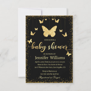 Invitation papillons en or élégant baby shower de luxe noir