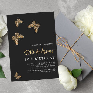 Invitation Papillons en or noir luxe anniversaire