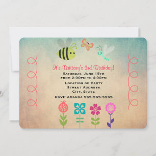 Invitation Papillons et abeilles Enfants Fête d'anniversaire