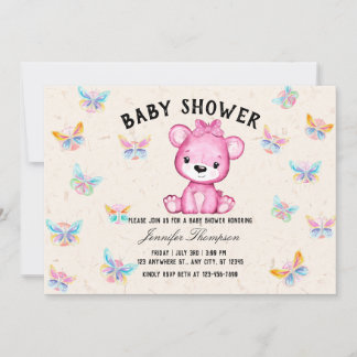 Invitation Papillons et Baby shower à ours mignon