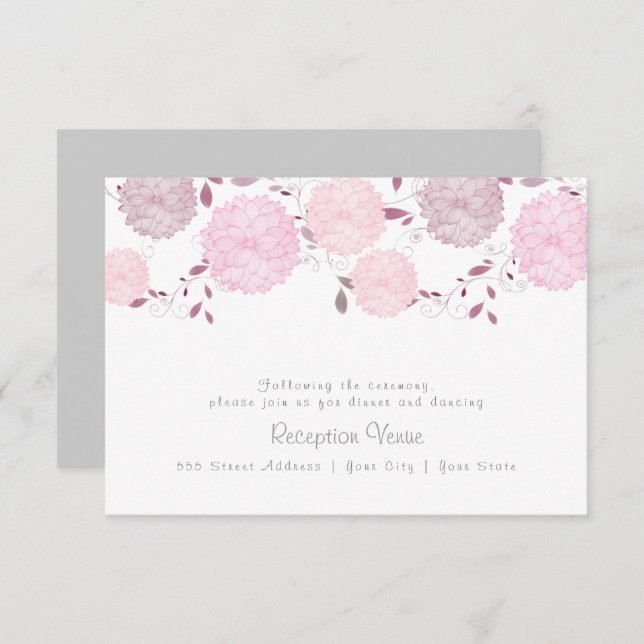 Invitation Papillons et chrysanthèmes roses Réception (Devant / Derrière)