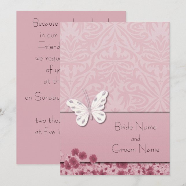 Invitation Papillons Et Fleurs (Devant / Derrière)