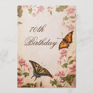 Invitation Papillons et fleurs d'amandes Vintages 70e anniver