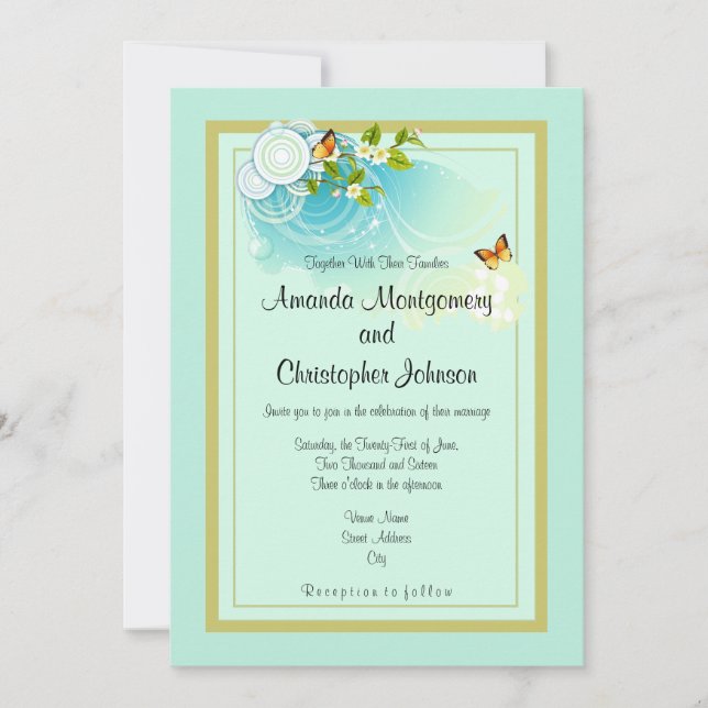 Invitation Papillons et Fleurs en Fleurs  Mariage (Devant)