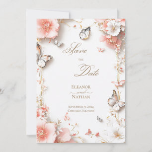 Invitation Papillons et fleurs Enregistrez la date