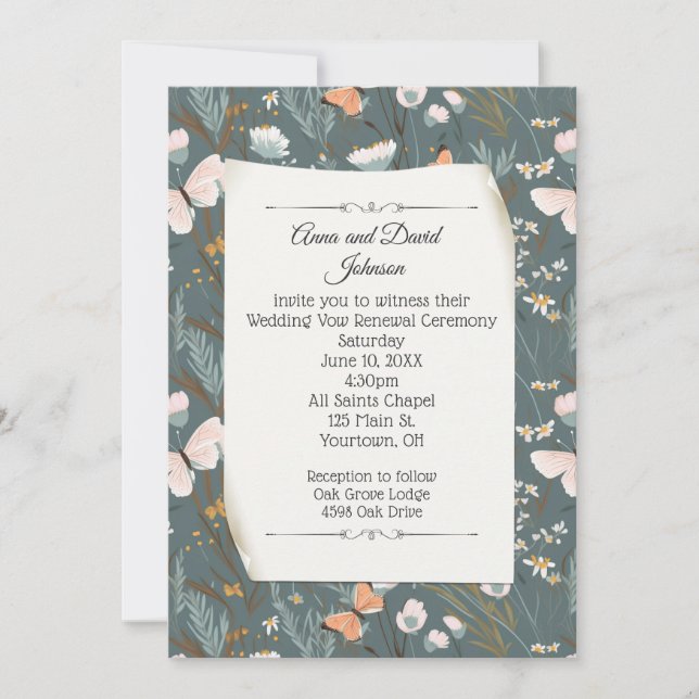 Invitation Papillons et Fleurs Sauvages Design pour Renouvell (Devant)