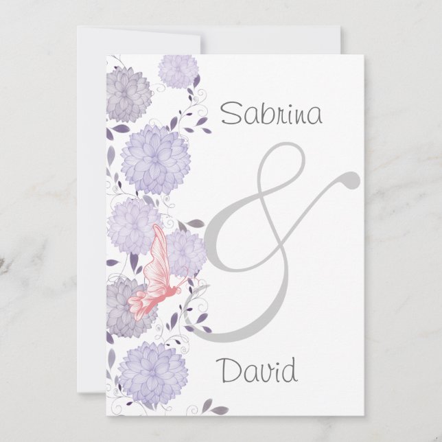 Invitation Papillons et Lavender Chrysanthemum Mariage (Devant)