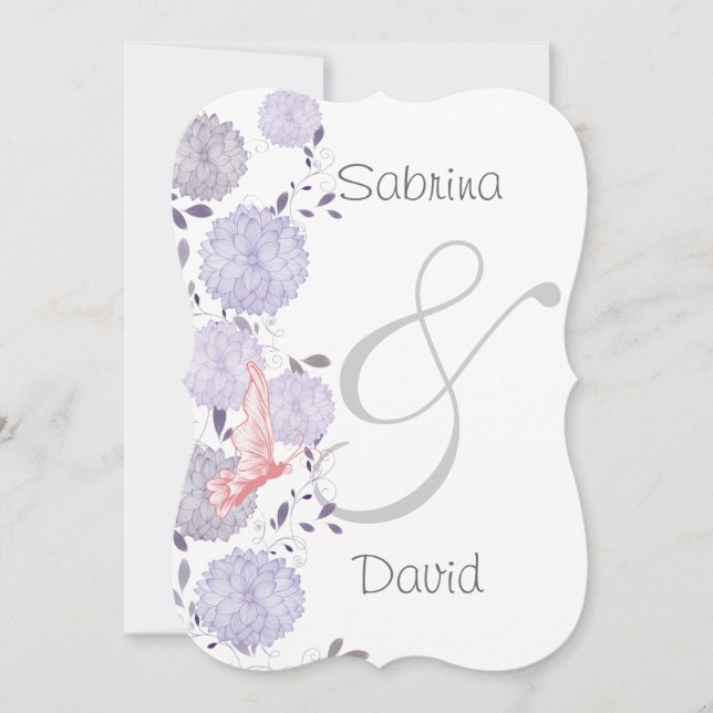 Invitation Papillons et Lavender Chrysanthemum Mariage (Devant)