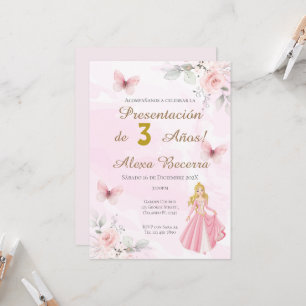 Invitation Papillons et princesses 1er anniversaire en espagn