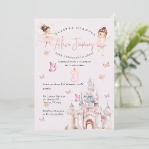 Invitation Papillons et princesses 3e anniversaire en espagno