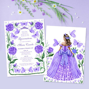 Invitation Papillons et Roses Lilac Princesse Quinceanera