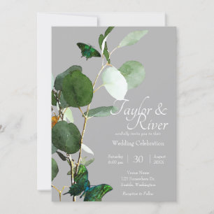 Invitation Papillons & Eucalyptus   Mariage Gris