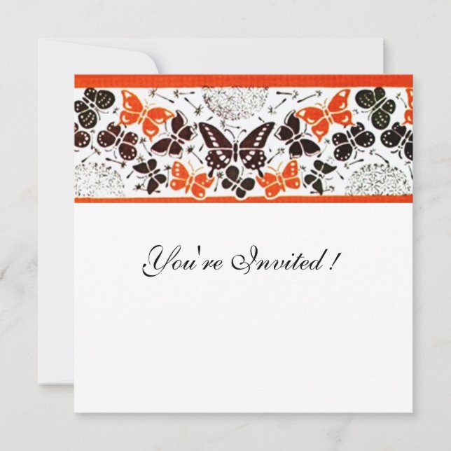 INVITATION PAPILLONS FANTAISIE BLANC ORANGE NOIR (Devant)