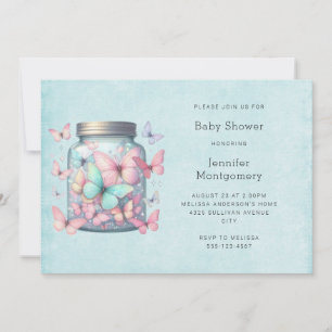 Invitation Papillons Fantaisistes dans un Bocal Baby Shower