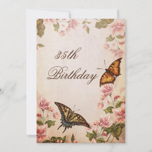 Invitation Papillons & Fleur d'amandier vintage 35e anniversa
