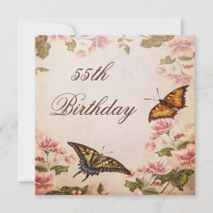 Invitation Papillons & Fleur d'amandier vintage 55e anniversa