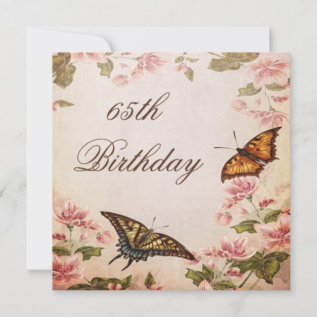 Invitation Papillons & Fleur de l'Amandier Vintage 65e Annive (Devant)