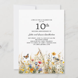 Invitation Papillons fleur sauvage 10e anniversaire