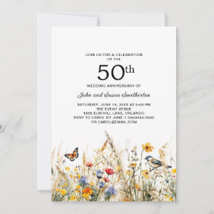 Invitation Papillons fleur sauvage 50e anniversaire