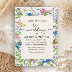 Invitation Papillons fleur sauvage Cadre manuscrit