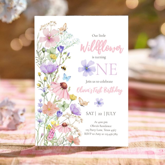 Invitation Papillons fleur sauvage Floral Boho Girl Anniversa (Créateur téléchargé)
