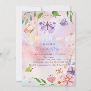 Invitation Papillons Fleurs Baby shower arc-en-ciel