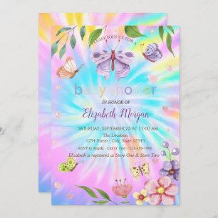 Invitation Papillons Fleurs Tie Dye Baby shower