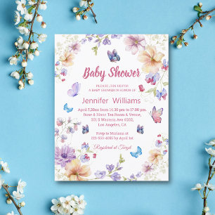 Invitation papillons floral aquarelle fille baby shower