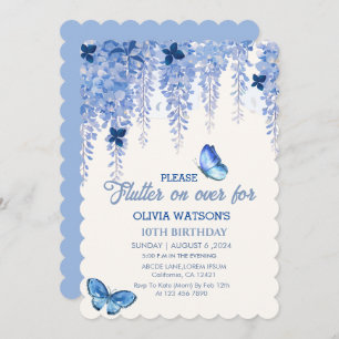 Invitation Papillons floral d'aquarelle bleu d'anniversaire