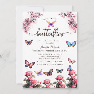 Invitation Papillons Floral Fête des mariées aquarelle