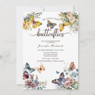 Invitation Papillons Floral Fête des mariées aquarelle