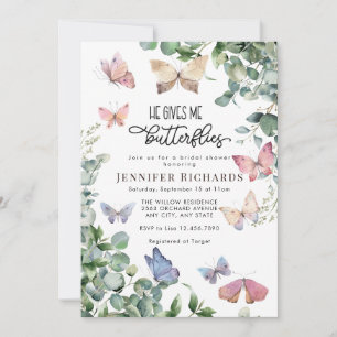 Invitation Papillons Floral Fête des mariées Eucalyptus