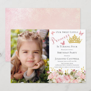 Invitation Papillons Floral Princess Photo 4e anniversaire
