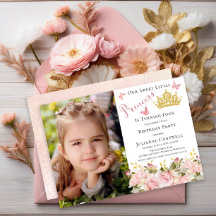 Invitation Papillons Floral Princess Photo 4e anniversaire