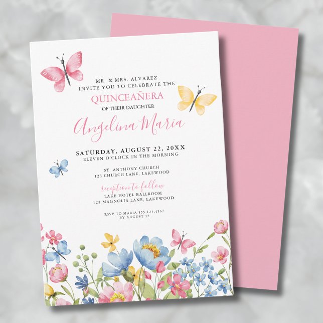 Invitation Papillons Floral Quinceanera (Butterfly Floral Quinceanera Invitation)