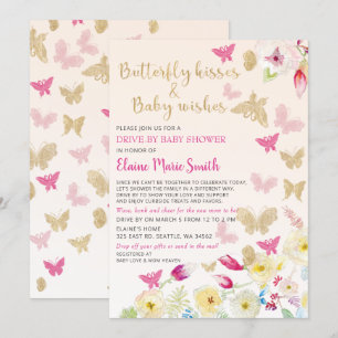 Invitation Papillons Floral Rose Or Conduit Par Baby shower