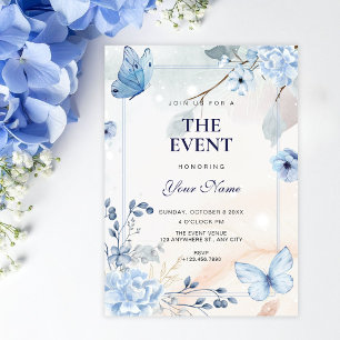 Invitation Papillons floraux bleus