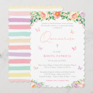 Invitation Papillons floraux de fille Quinceañera