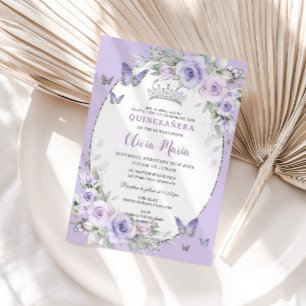 Invitation Papillons floraux pourpres de lavande Quinceañera