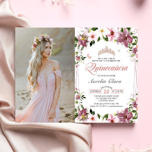 Invitation Papillons floraux Quinceañera Photo d'anniversaire