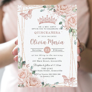 Invitation Papillons floraux rose pâle Chic Quinceañera