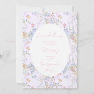 Invitation Papillons floraux rose pastel peints à l'huile