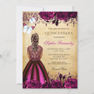 Invitation Papillons floraux rose princesse Quinceañera
