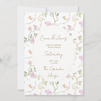 Invitation Papillons floraux roses pastel peints à l'huile