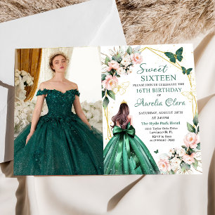 Invitation Papillons floraux roses Sweet sixteen 16ème Photo