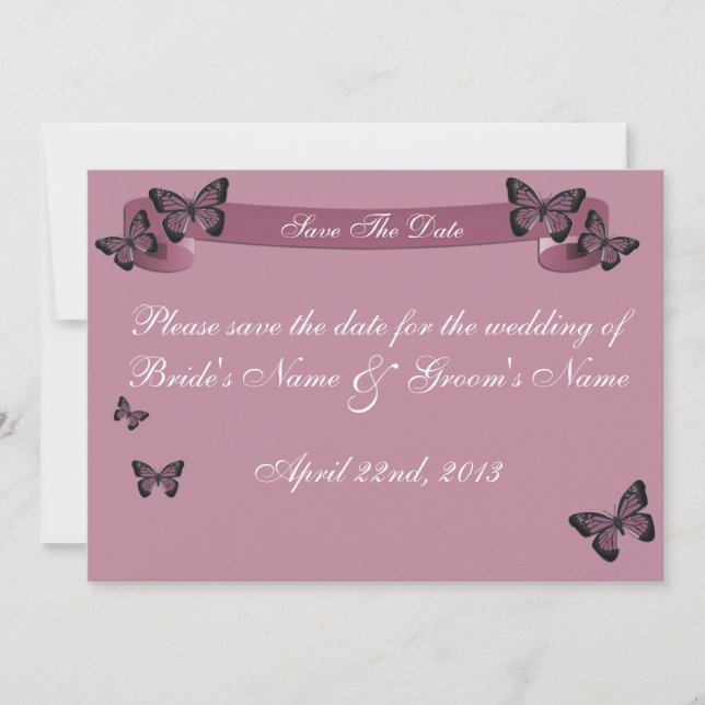 Invitation Papillons Fuchsia Enregistrez la Date (Devant)