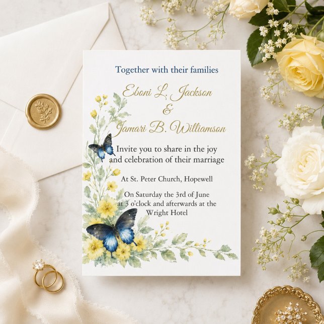 Invitation Papillons gracieux et fleurs intemporelles de mari (Créateur téléchargé)