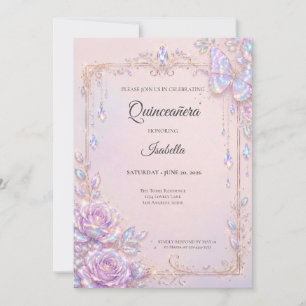 Invitation Papillons iridescents élégants Quinceañera