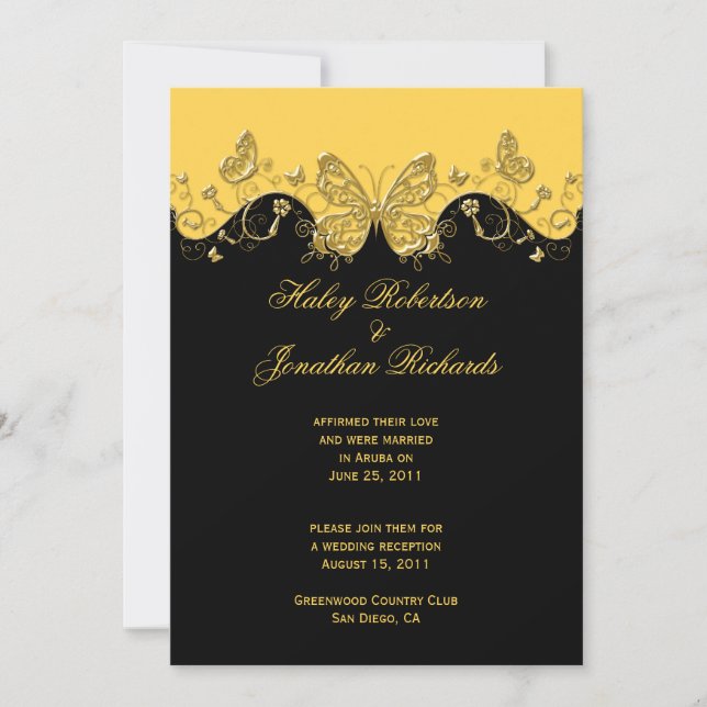 Invitation Papillons Jaune Noir Or Après Mariage (Devant)